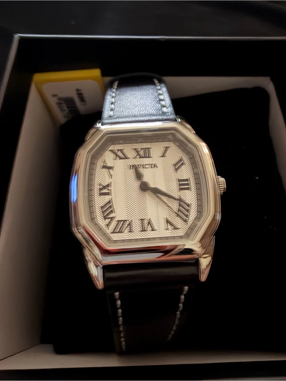 Invicta Women's Silver Octagonal Case Watch with Black Leather Strap